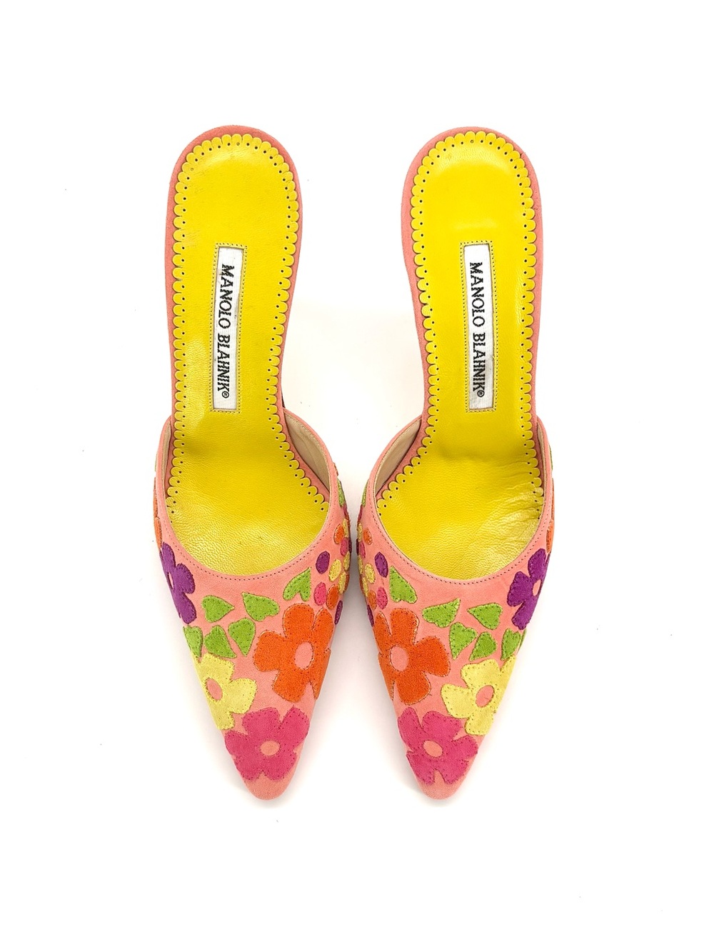 NIB Vintage Manolo Blahnik Floral Pastel Pointed Toe Heeled Mule Pumps 35.5 - Picture 7 of 9